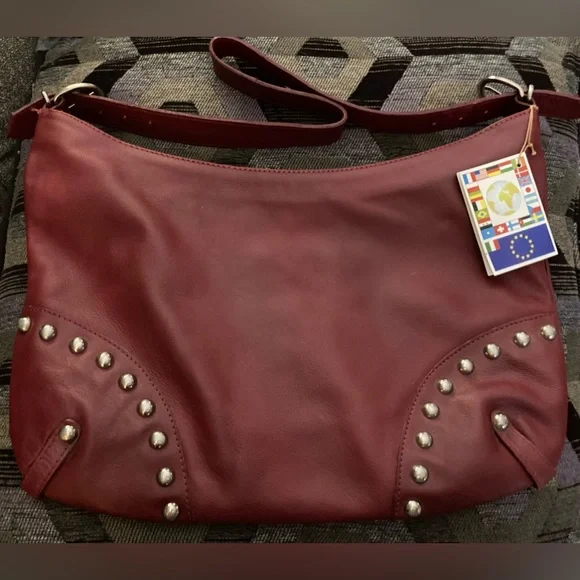 🎄Carta D’identita Della Christian Red Wine Colored Studded Shoulder Bag NWT!